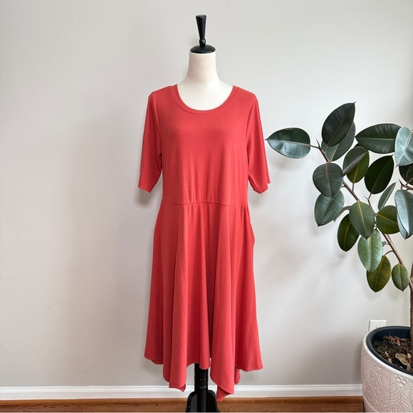 Torrid Terracotta Rust Orange Midi Super Soft Rib Hanky Hem Dress 2X - Picture 5 of 13